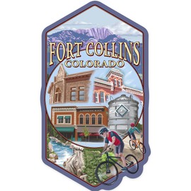 Die Cut Sticker Fort Collins, Colorado, Montage Scenes, Contour Vinyl Sticker 3 to 6 inches, (Waterproof Decal for Cars, Water Bottles, Laptops, Coolers), Large