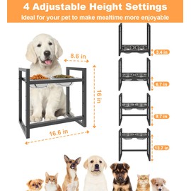 Elevated Dog Bowls Stand with 2 Stainless Steel Food & Water Bowls for Large Medium Small Dogs, Adjustable Raised Dog Bowl with Non-Slip Plastic Sucker for Pet,Black