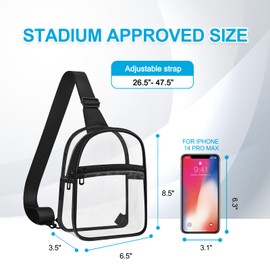 UEASE Clear Crossbody Bag for Stadium Events, Clear Purse for Women and Men with Adjustable Strap for Concerts Sports Festivals