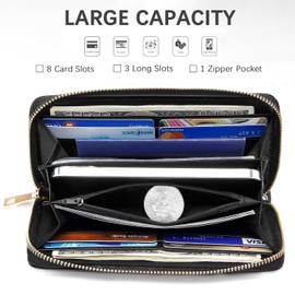 BWOOLL Skull Roses Print Wallet for Women Large Capacity Wallet Credit Card Holder PU Leather Zipper Clutch Purse Phone Wallet