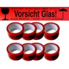 6 Rolls 66 Metres Red Caution Glass Note Parcel Tape