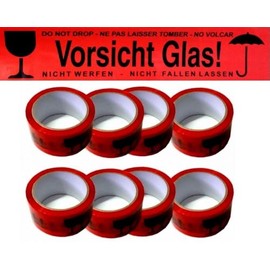 6 Rolls 66 Metres Red Caution Glass Note Parcel Tape