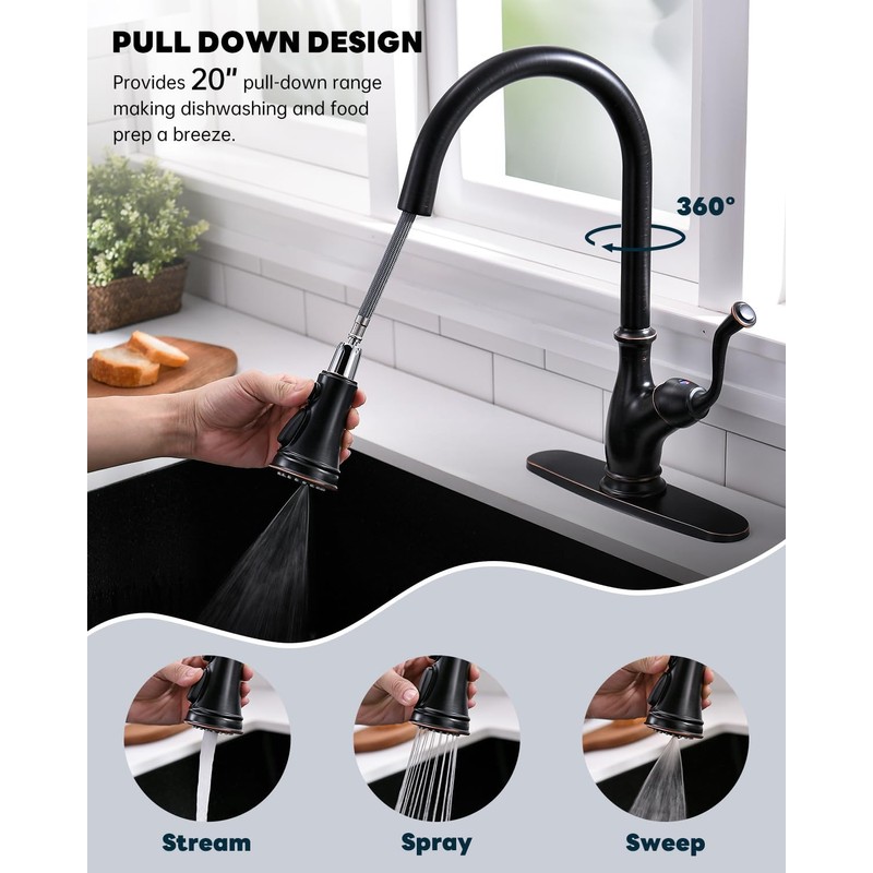 APPASO Oil Rubbed Bronze Kitchen Faucet with Soap Dispenser, Stainless