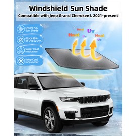 Mixsuper Liner Windshield Sun Shade for Jeep Grand Cherokee L 2021-2024 Windshield Sunshades for Grand Cherokee L Accessories Front Window Sun Shades Cover Foldable Sun Visor Keep Cool Block UV Heat