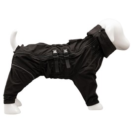 Dog Raincoat with Side Zipper Reflective Tape and Leash Holes,Waterproof Windproof Dirt-Resistant Warmth Dog Jacket with Elasticized Belly and Cuff Designs, Four Legs Design, Elastic Edge- Black XS