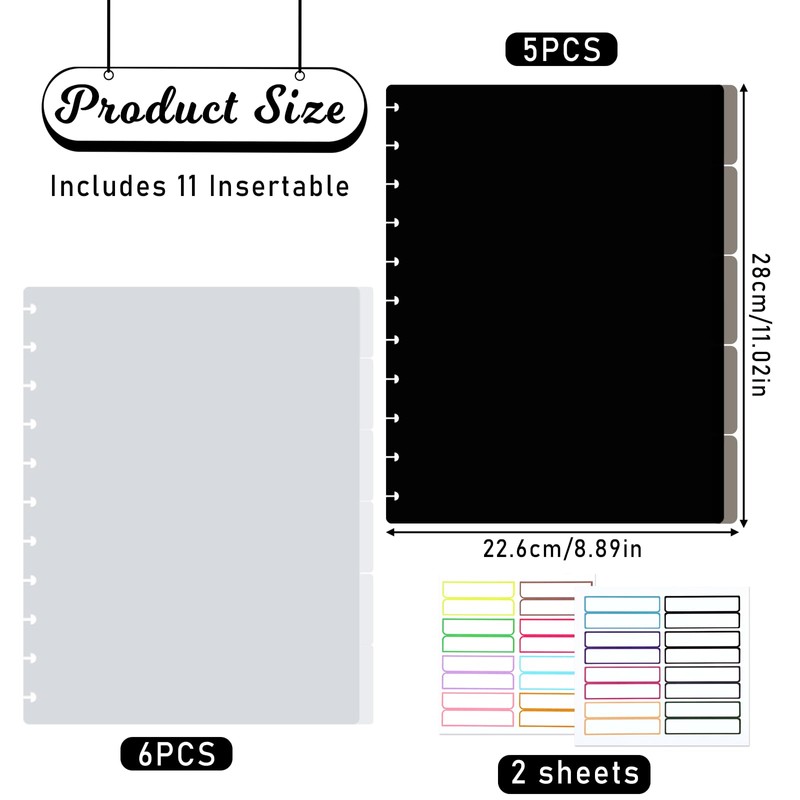 11Pcs Poly Tab Discbound Dividers, Letter Tabs Dividers for Discbound