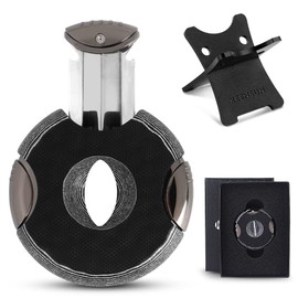 KEENSUN Round G10 V-Cut Cigar Cutter (White and Black 3D concave and Convex Surface),60 Ring Gauge, Ergonomic Design with Secure-Lock,2 Pack Set with Gift Box (Cigar Cutter and G10 Cigar Holder)