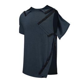 Tfovorlein Men Post Arm Broken Recovery Rotator Cuff Adaptive ClothesShoulder Surgery Shirt for Rehab Snap Men Chemo Shirts Chemotherapy Clothing Navy Blue XL