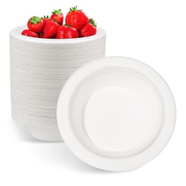 Rynvarl 50 Biodegradable Paper - Compostable Disposable Bowls for Parties, Buffet, Picnic - Eco Friendly Bowls Heat & Fat Resistant - BPA Free - 350ml White