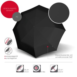 Knirps X1 Plain Pocket Umbrella with EVA Hard Case in an Umbrella Design, 100% Polyester, High-Quality Workmanship, Wind Tunnel Tested, Manual, Small, Compact, Light & Reliable, Umbrella, Black