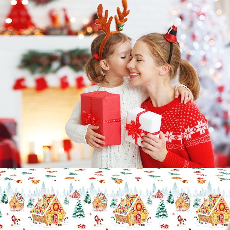 PHOGARY 2 Pack Christmas Tablecloths Gingerbread Tablecloth, Gingerbread House Tablecloths