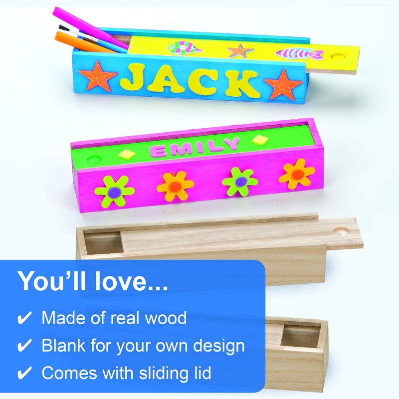 Baker Ross EC1247 Wooden Pencil Boxes (Box of 4) Plain