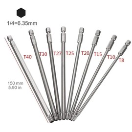 Jteng 8 Piece 150 mm Screwdriver Set Extra Long Magnetic T8 – T40 Torx Bits 1/4 Inch Hexagonal Shaft Electric Screwdriver Tools