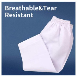 NAMAZU Karate Pants for Kids and Adult 7oz Ploy/Cotto Lightweight Student Karate Gi Pants Elastic Waist Martial Arts Pants - White