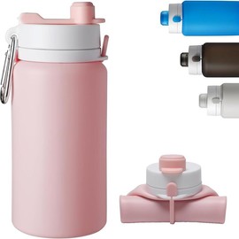 Opard Collapsible Water Bottles 19 Oz - BPA Free, Leak Proof, Foldable Silicone Collapse Bottle, Easy to Compact and Expandable, Travel Essentials Accessories Drinkware Lightweight sentient water bottle tumbler prep - Color: Pink