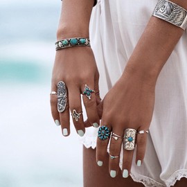 Turquoise Ring Set for Women Vintage Western Rings Set Boho Rings Knuckle Stackable Rings Trendy Stuff Turquoise Western Jewelry for Women