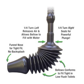 Master Plunger MP1600 1.6 Gallon Low Flush Toilet Plunger with Funnel Nose Design, Black