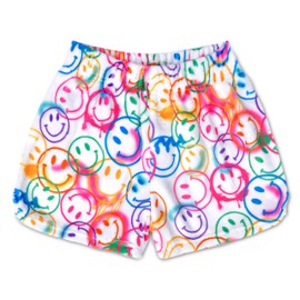 iscream Big Girls Bold Boho Silky Soft Plush Shorts - Smiles Everywhere, Medium (10/12)
