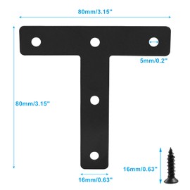 Bonsicoky 12 Pack L Shape Flat Bracket, 3.15" x 3.15" Stainless Steel Flat Corner Brackets, Corner Braces, Joining Plate, Repair Plate for Wood Furniture, Cabinet, Windows, Desks - Black