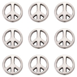 KISSITTY 50pcs Tibetan Style Antique Silver Peace Sign Spacer Beads 13x2.5mm Hollow Flat Round Loose Beads for DIY Jewelry Making Metal Findings Beading Supplies