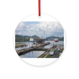 CafePress Miraflores Locks, Panama Canal Round 4" MDF Holiday Ornament