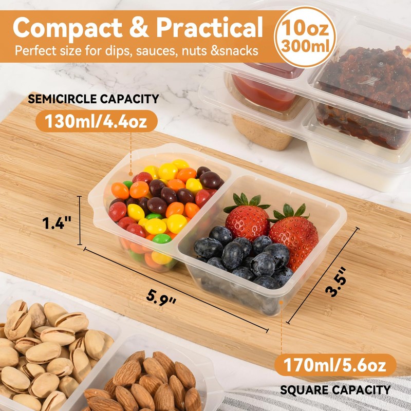 16 Sets 10 oz Reusable Snack Containers with Lids, 2-Compartment