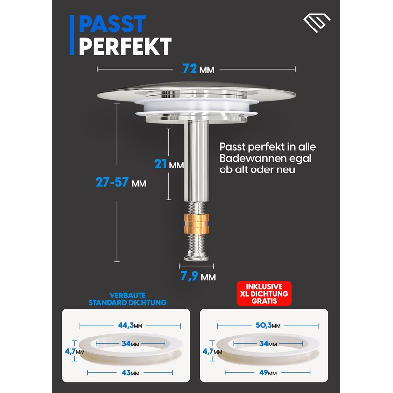 EDELER® 2-Piece Bath Plug Universal Fit - Bath Plug Closure
