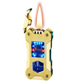 NINSI Smart Kerosene Soft Flame Lighter, Cool Metal Mecha Style Lighters, Refillable Lighter, Creative Torch Lighter with Four Ignition Methods (Fuel Not Included) (Brushed Gold)