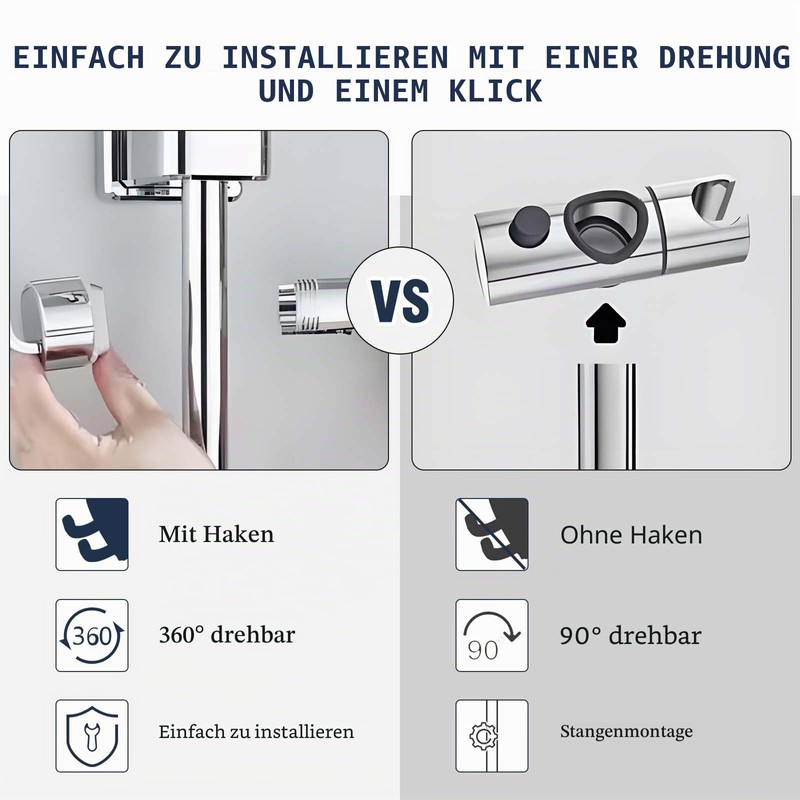 Vinabo Shower Head Holder No Drilling 18-25mm Diameter Adjustable Shower