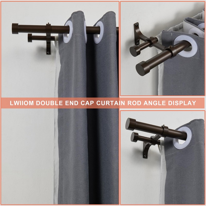Lwiiom Double Curtain Rods with Aluminum End Cap and Full