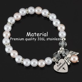 AHAETH Baptism Bracelet for Goddaughter Women Baptized Bracelets 1St First Holy Communion Bracelet, Medium, Stainless Steel, no gemstone