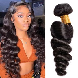 Huarisi 10a Loose Wave Bundles Weave Human Hair, 22 Inch Brazilian Loose Wave Hair 1 Bundles, Brazilian Wavy Hair 100g for Black Women Natural Color Sew in