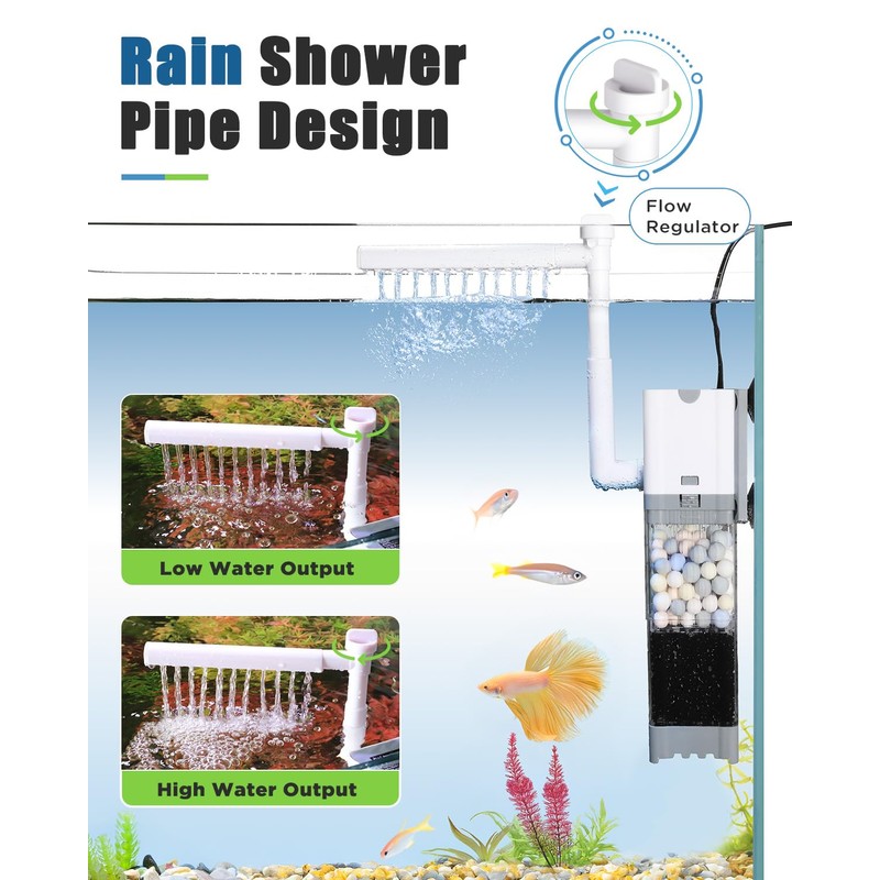 AQQA Fish Tank Filter, 550L/h Internal Aquarium Filter, 6W Quiet