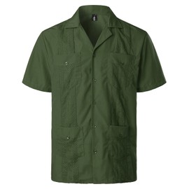 VATPAVE Mens Short Sleeve Button Down Cuban Guayabera Shirts Medium Army Green