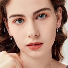 LAXPICOL Star Earrings 925 Sterling Silver, Star Hoop Earrings For Teen Girls, Hypoallergenicity Silver Star Earrrings Jewellery Gift For Women/Teen Girls