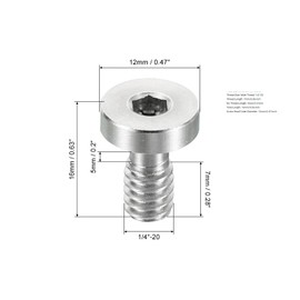 PATIKIL 5pcs 6.35mm-20 Screw 16mm Length Camera Quick Release Screw Tripod Screws Stainless Steel Hex Slot Screws for DSLR Camera Rig Accessories Silver