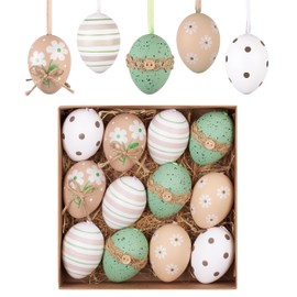 Valery Madelyn Pack of 12 Easter Eggs for Hanging Easter Decoration, 6 cm Natural Plastic Eggs for Easter Decoration, Brown Green Ornament for Easter Baskets, Spring Decoration, Easter Gifts Children