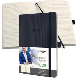 SIGEL C2522 Conceptum Weekly Planner 2025, Approx. A5, Black, softcover, 2 Pages = 1 Week, 192 Pages
