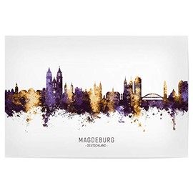 artboxONE Poster 30 x 20 cm Cities Magdeburg Skyline Purple Gold - Picture Magdeburg City Cityscape