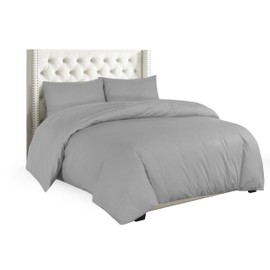 Sapphire Collection Plain Duvet Cover With Pillow Cases Non Iron Percale Quilt Cover Bedding Bedroom Set (Single, Silver)