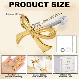 MorningRo Bow Drawer Knobs Metal Bow Dresser Knobs Vintage Handles for Dresser Gold Handles for Home Bedroom Kitchen Cabinets Hardware Cupboard (Normal Size,16 Pcs)