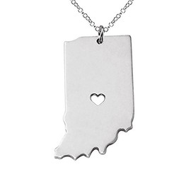Meiligo 18K Gold Silver Country Map Charm Pendant Indiana State Map Necklace Jewelry (Silver)
