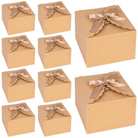 VGOODALL 10PCS Brown Gift Boxes, Kraft Paper Treat Boxes Small Candy Box with Ribbon for Candy Cookie Chocolate Small Gifts