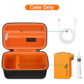 Canboc Hard Case for FLEXTAILGEAR MAX Pump 2020/ MAX Pump Plus/ MP2 Pro/ MP2 Plus Portable Air Pump, Zipper Mesh Pocket fits 5Pcs Nozzles and Charging Cable, Black+Orange (Case Only)