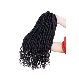 Straight Goddess Faux Locs With Curly Ends Ombre Braiding Locs Synthetic Crochet Braiding Hair Extensions Dreadlocks For Braids 3 Packs - Natural Black