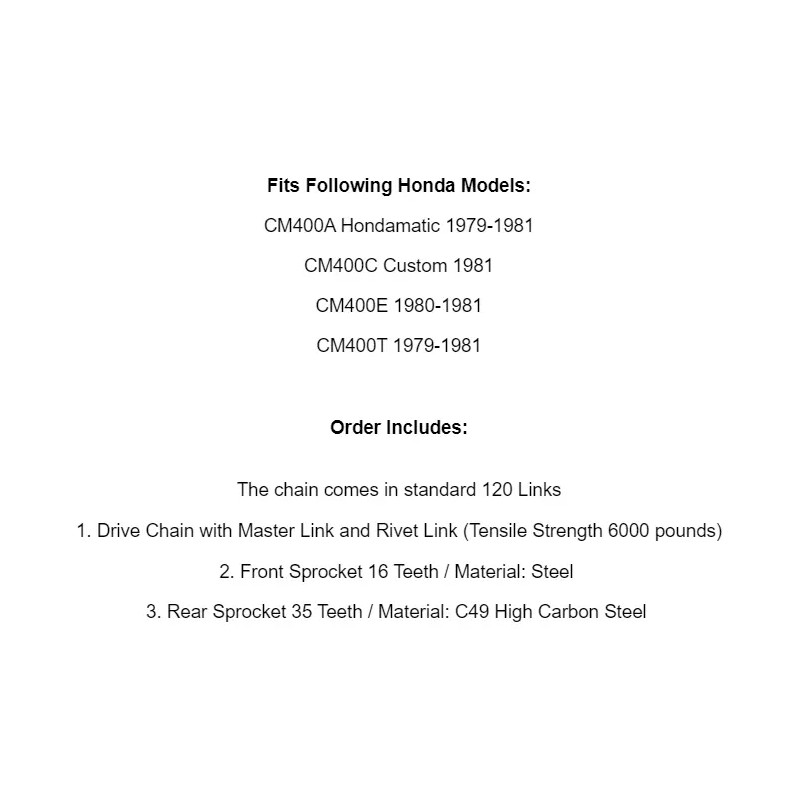 Honda Drive Chain & Sprockets Kit for Honda CM400A CM400C