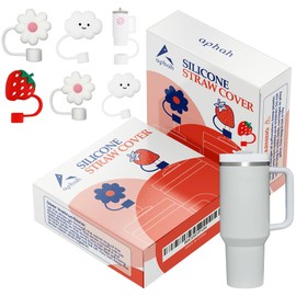 APHAH Silicone Straw Covers - Reusable Straw Tip Covers for Most Straws - Portable, Dust-Proof Cute Straw Topper Variety Pack with Strawberry, Cloud, Flower, and Tumbler Design (4-Pack)