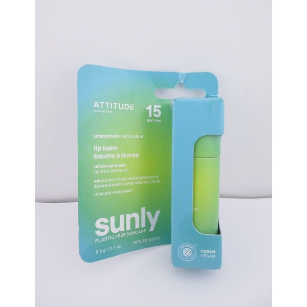 ATTITUDE Sunly UNSCENTED Lip Balm, SPF 15, Universal Shade, 8.5