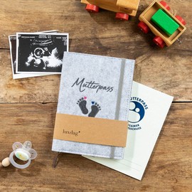 luxdag Maternity Log Cover with Elastic Band Made of Felt (Choice of Colour and Embroidery) - Cover for Maternity Log & Vaccination Certificate - Organiser - Gift for Expecting Mothers