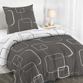 Dreamzie Bed Linen Set 140 x 200 cm with 1 Pillowcase 65 x 65 cm - Checked Grey Pattern - Bed Linen 140 x 200 cm Single Bed Made of 100% Microfibre - Certified No Chemicals (Oeko Tex)